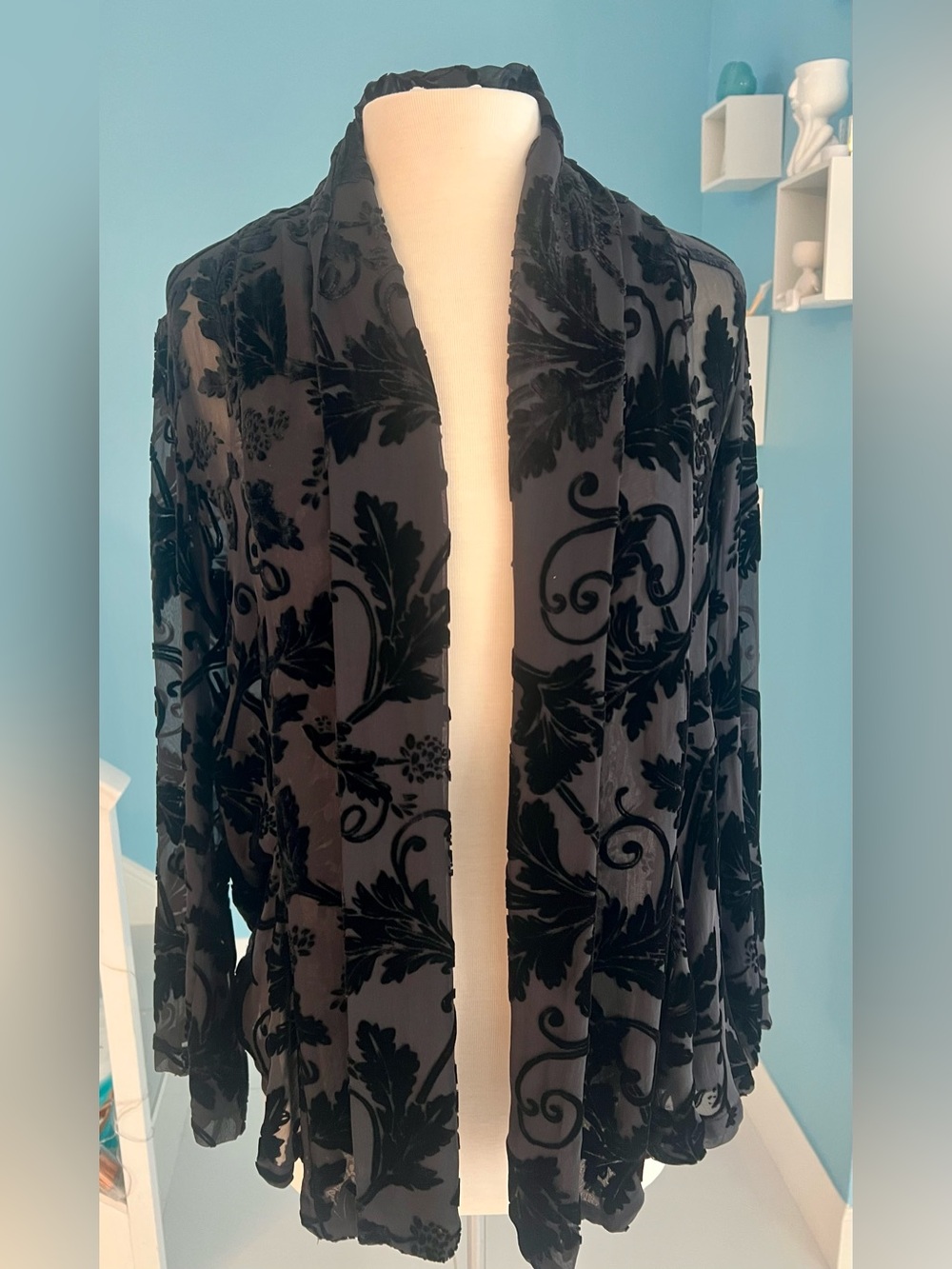 Black Burnout Velvet Floral Open Cardigan/